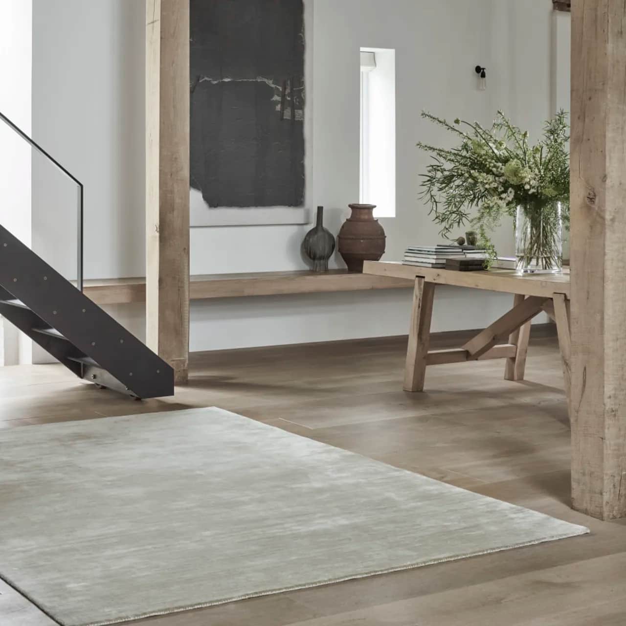 Mandalay Silk Fawn area rug in foyer