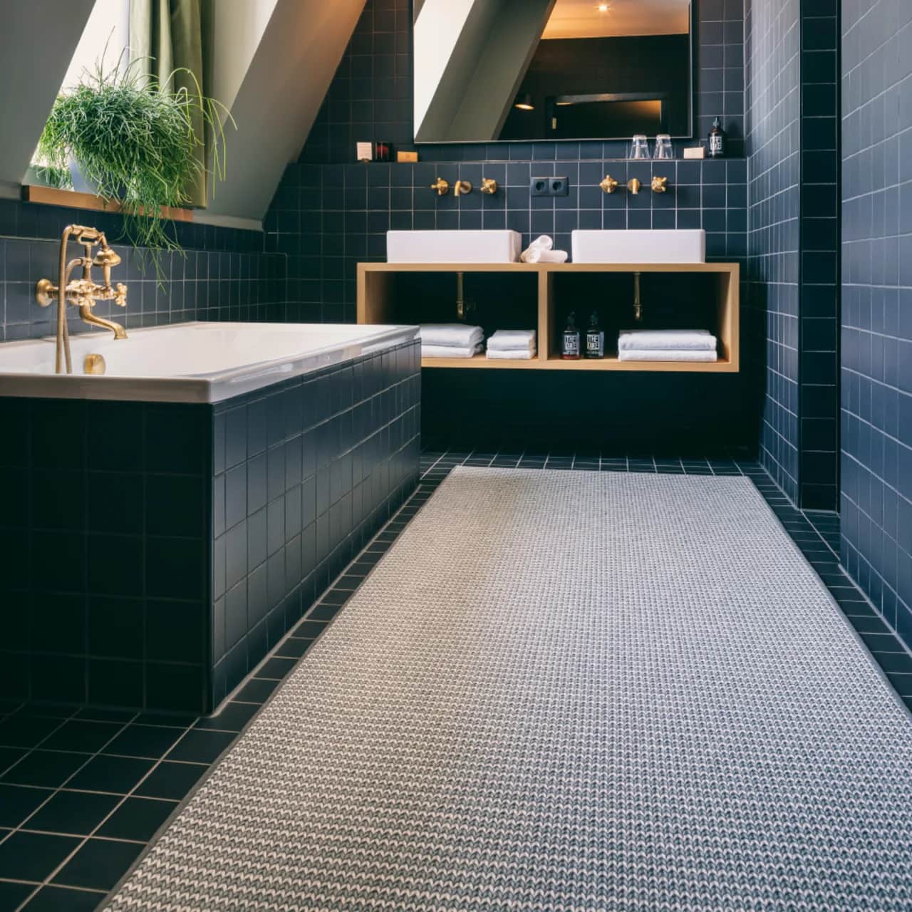 Flashback Seal wool runner in sophisticated bathroom